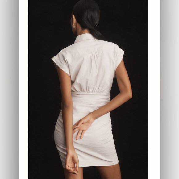 Anthropologie Cap Sleeve Collared Linen Rouched Mini Dress Medium. Summer dress - Picture 4 of 15